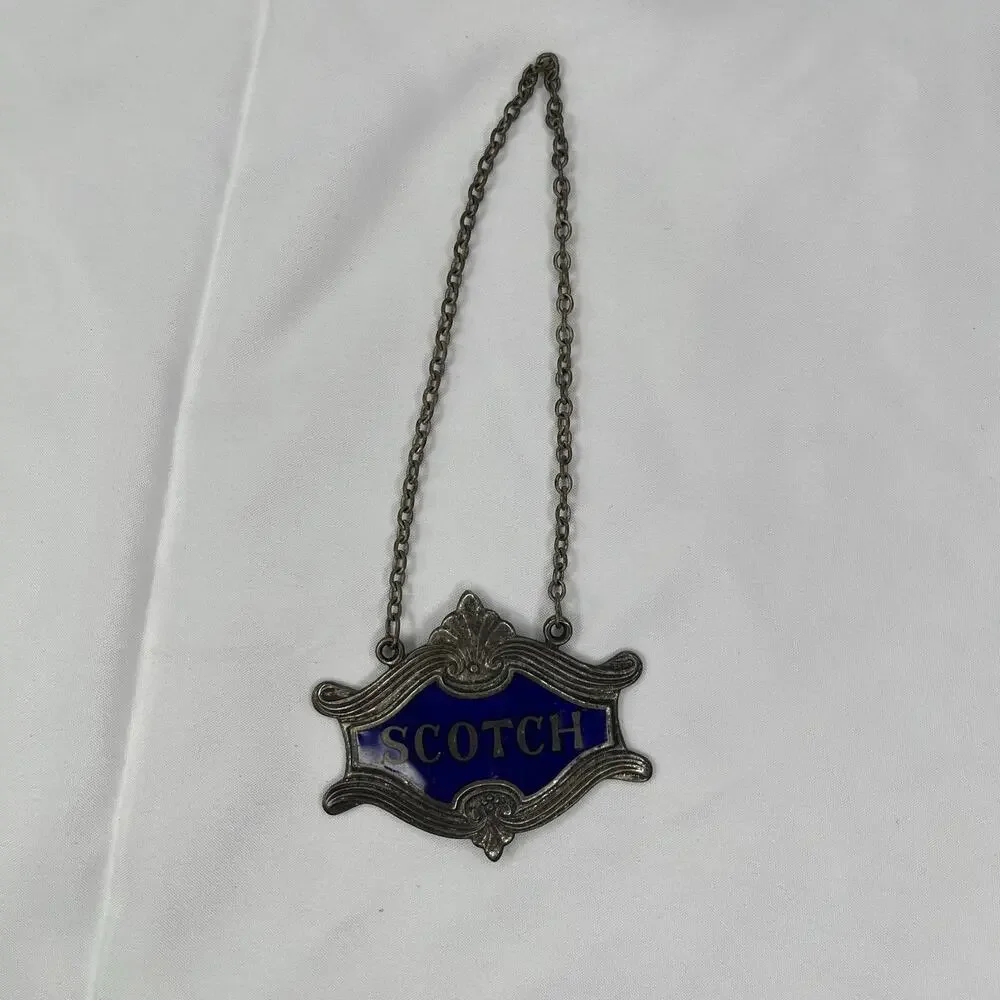 Scotch Silver Tone with Blue Enamel Plaque made in England, vintage, decorative.